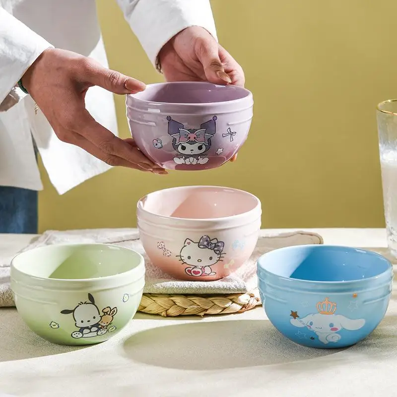 300Ml Sanrio Hello Kitty Bowl Cinnamoroll Kawaii Kuromi Pochacco Household Rice Bowl Children Large Capacity Ceramic Tableware