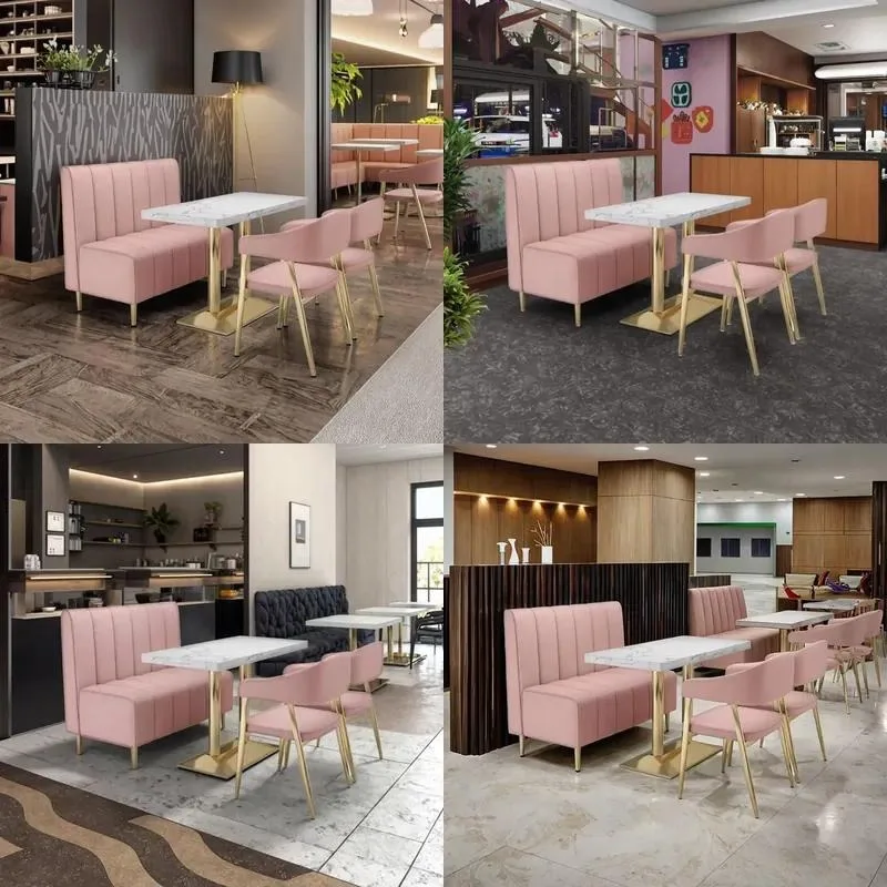 Modern Velvet Fabric Booth Sofa Chair Set for Milk Tea Shop Hot Pot Restaurant Bistro Bar Furniture