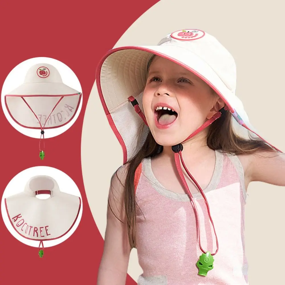 Sun-Shade Fisherman Hat Children's Sun Protection Hat with Cape with Whistle UV Protection Camping Cap Adjustable Sun Hat