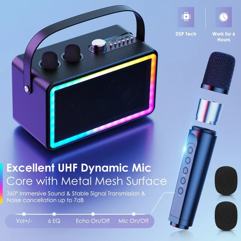 HiFi Portable Loud Volume Karaoke Home KTV System Outdoor Party Box Bluetooth Speaker Set LED Wireless Subwoofer with Microphone