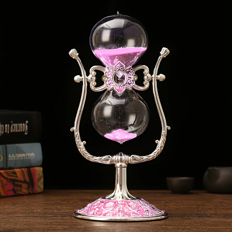 Vintage-Elegant Glass Hourglass Timer – U-Shaped Design with Hand-Carved Metal Bracket | Decorative Sand Timer for Living Room, Office & Study | No Batteries or Electricity Required | Thoughtful Gift for Valentine’s Day, Anniversaries & Everyday Moments view 7