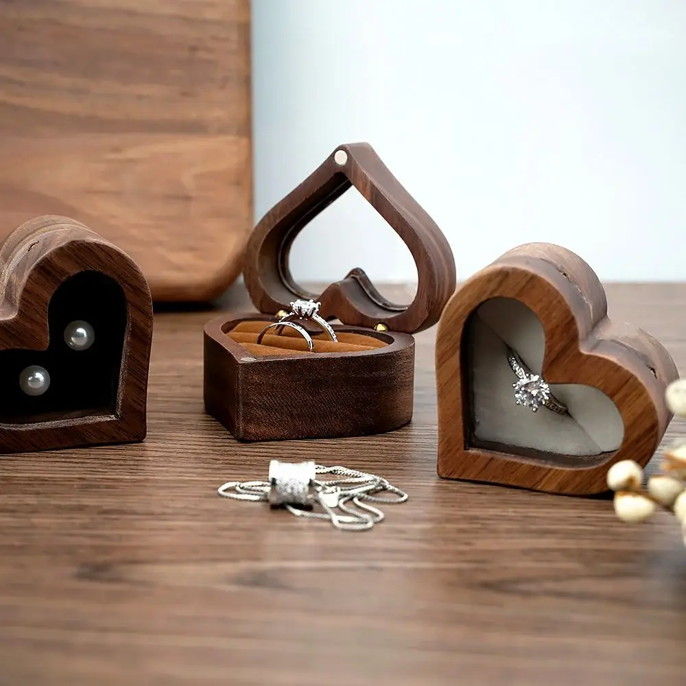 

Wooden Jewelry Box Heart Shape Ring Display Box Gifts Case Engagement Wedding Couples Ring Storage Holder High-quality