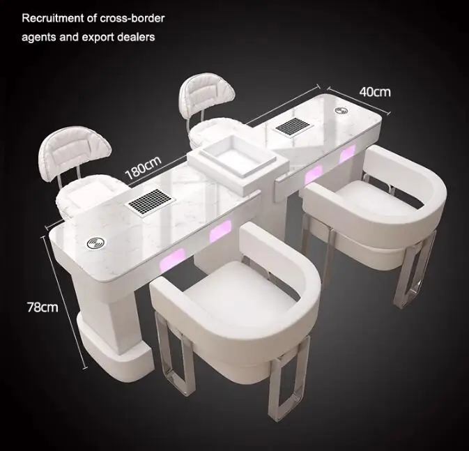 

A manicure table and chair set with a second-generation vacuum cleaner and red light grill