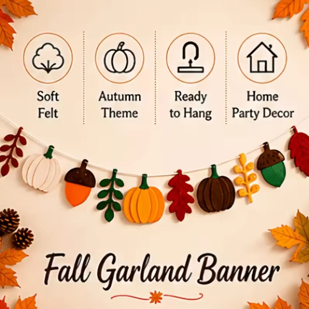 Fall Felt Garland Banner Pumpkin Acorn Maple Leaf Bunting Thanksgiving Harvest Home Mantel Fireplace Wall Hanging Decor - view 3