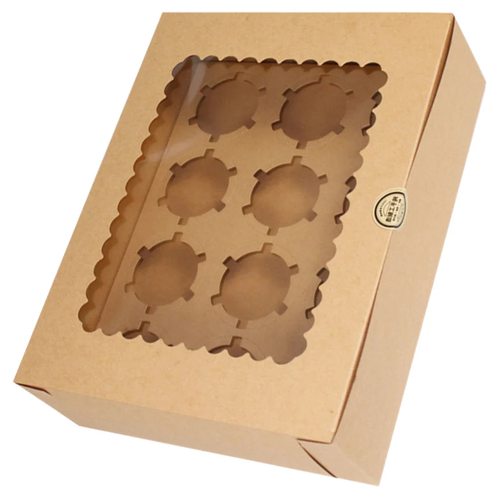 Cajas para cupcakes de 12 cavidades, portador de cartón de calidad alimentaria con ventana para magdalenas, muffins, panadería, fiesta de Picnic en casa