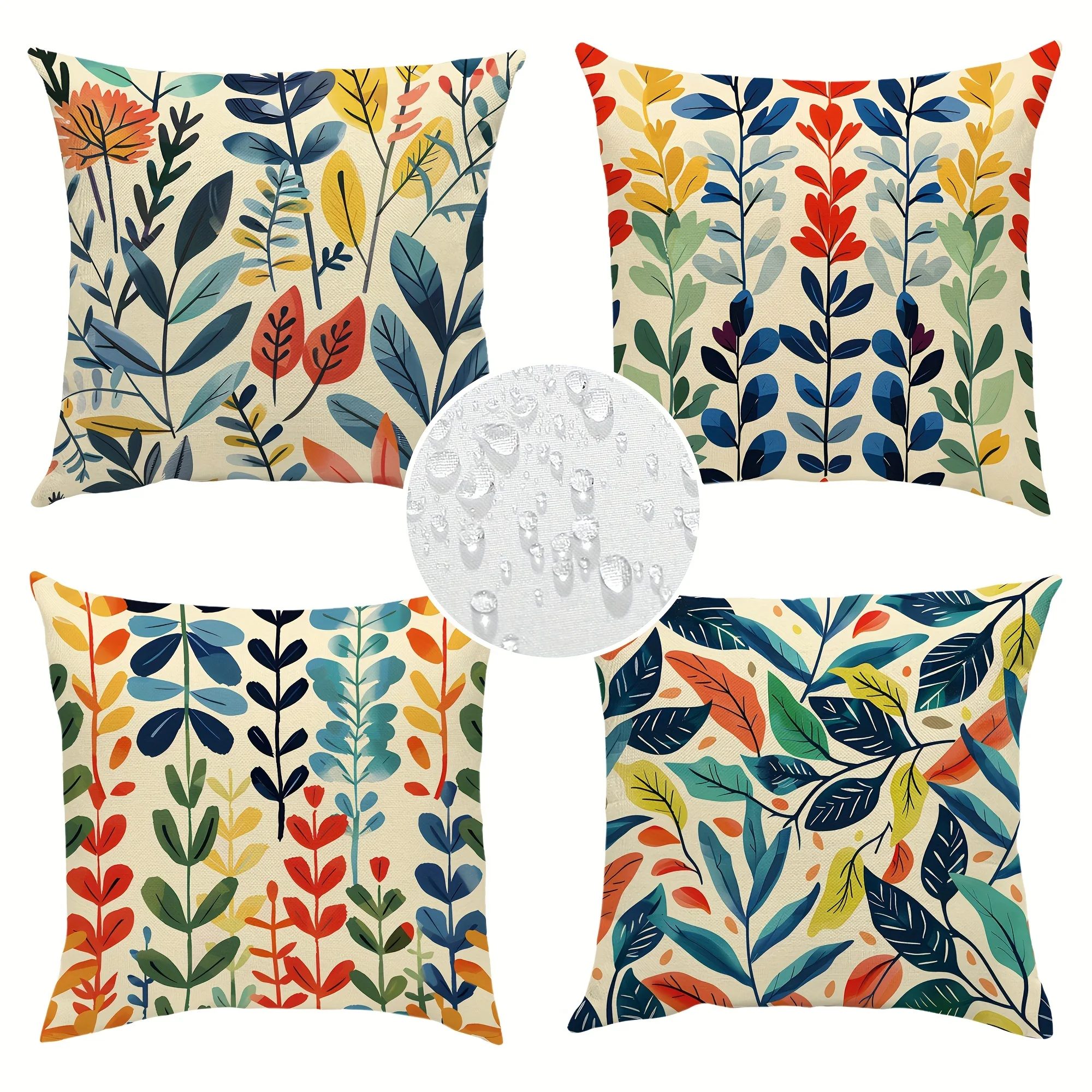 4pcs Tropical Outdoor Pillow Covers - Polyester Zipper Covers with Leaf Pattern for Garden Patio Sofa