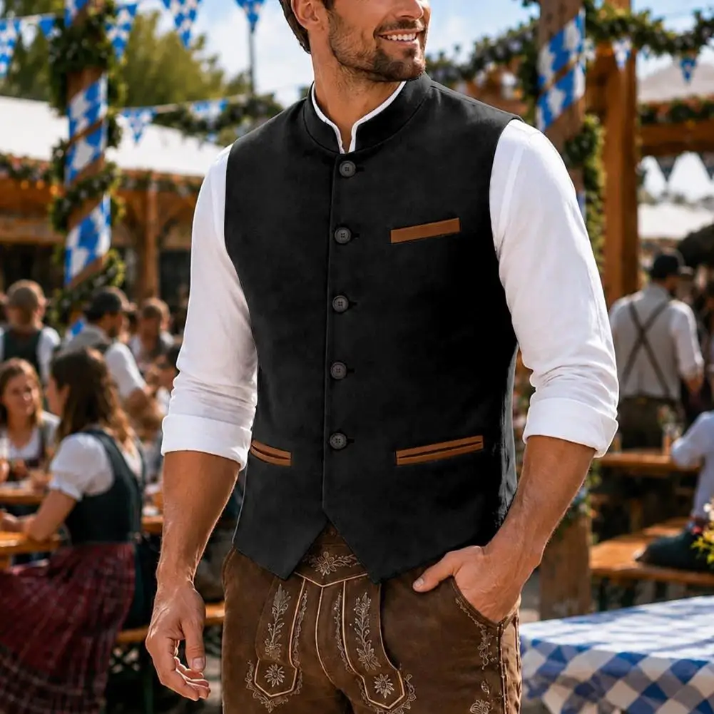 Men's Solid Color Loose Jacket Men's V Neck Vest Sleeveless Stand Up Suit Jacket Casual Formal Wear Stylish And Ropa Hombre