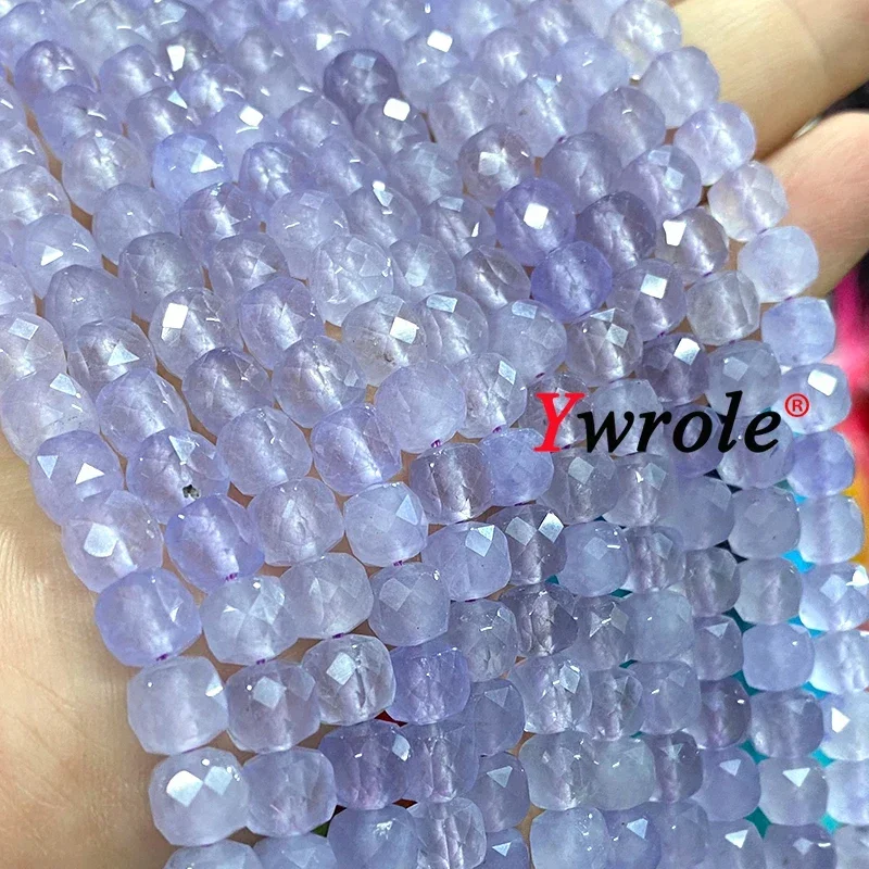 7-8MM Faceted Square Lavender Chalcedony Natural Stone Loose Cube Spacer Beads for Jewelry Making Diy Bracelet Accessories