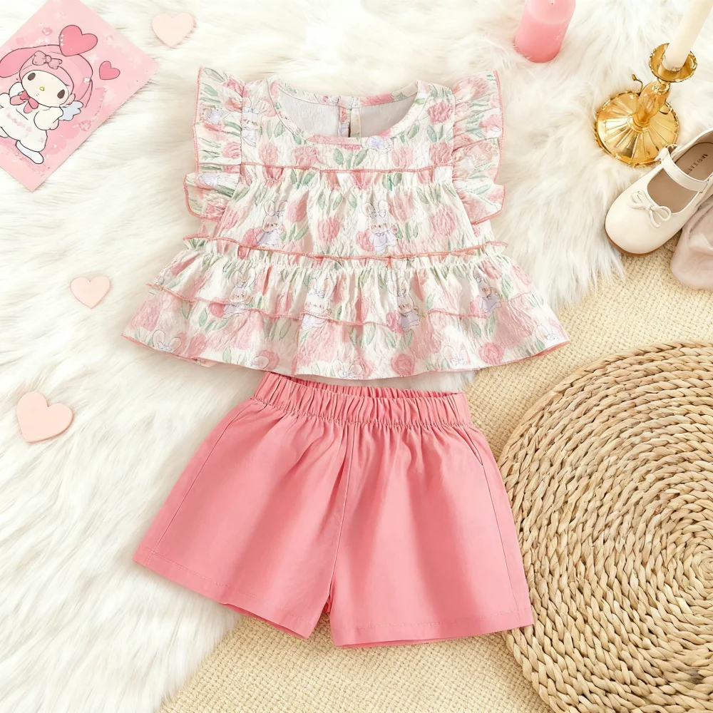 

2pc/Set Baby Girl Outfit Set Summer Cartoon Cute Top And Shorts Baby Girl Clothes Adorable Baby Beach Set