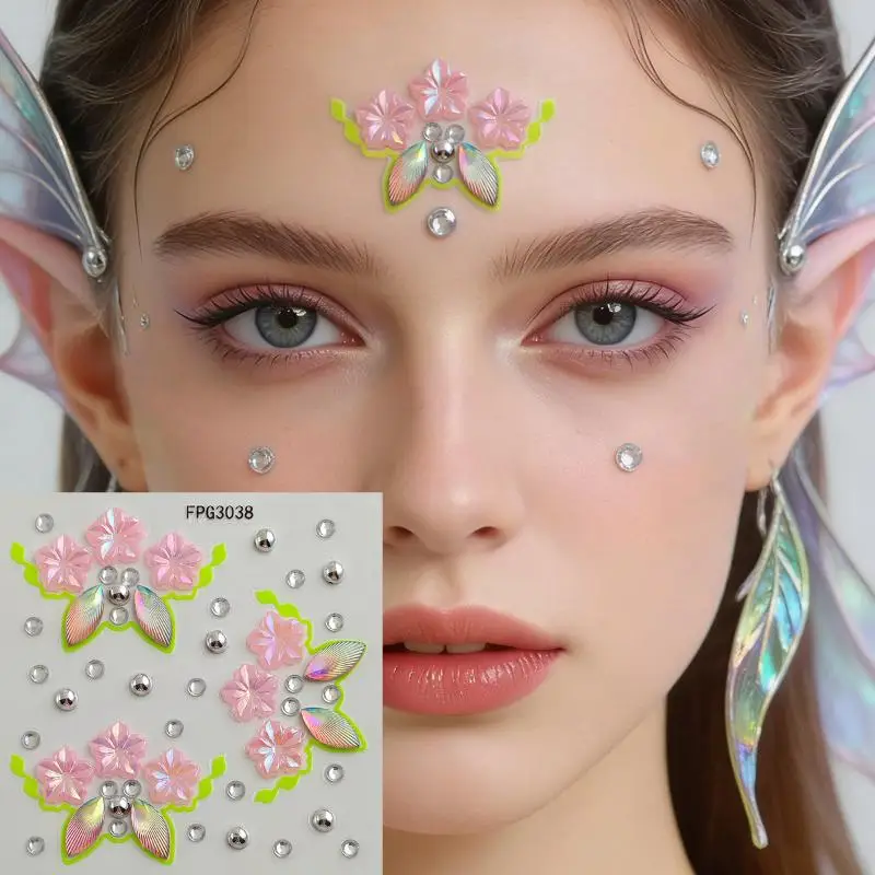 Pegatinas de joyas para la cara, diamantes de imitación iridiscentes, autoadhesivas, ligeras, para festivales al aire libre, viajes de camping, maquillaje