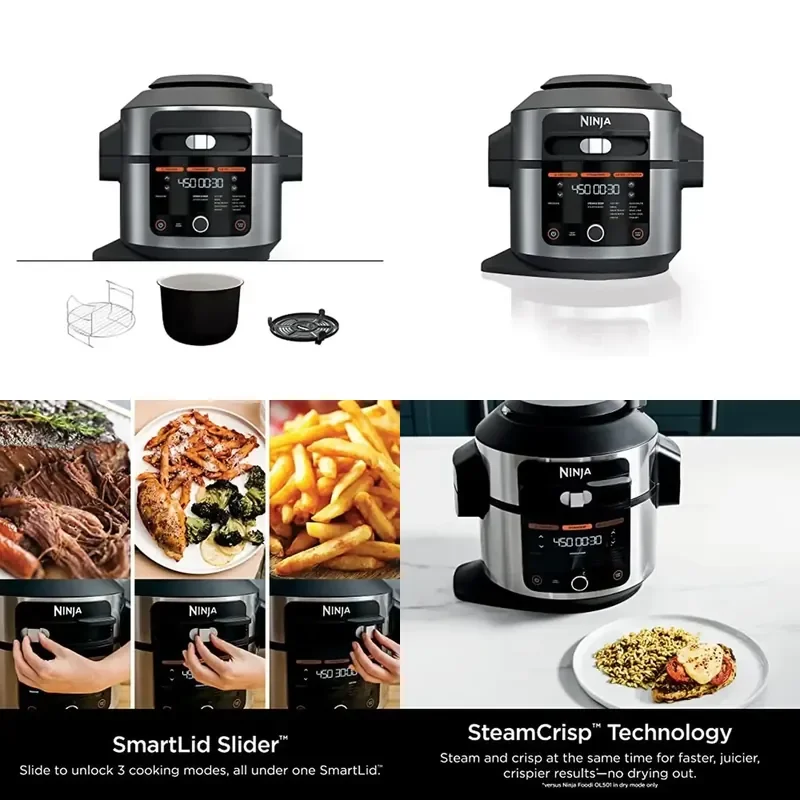 for Ninja Foodi OL501 6.5 Quart Pressure Cooker Steam Fryer with SmartLid 14-in-1 Air Frying Baking Machine 2-Layer Capacity