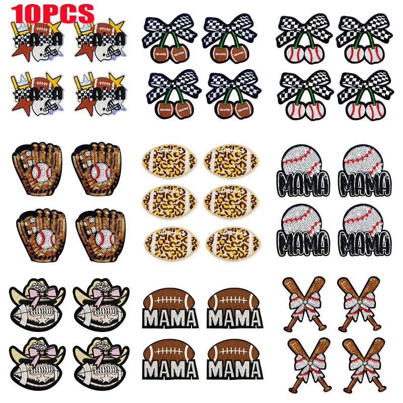 10PCS/Lots Leopard Print Football Embroidered Patch Iron On Patches For Clothing MAMA Baseball Patch Embroidery Sew Badges Patch