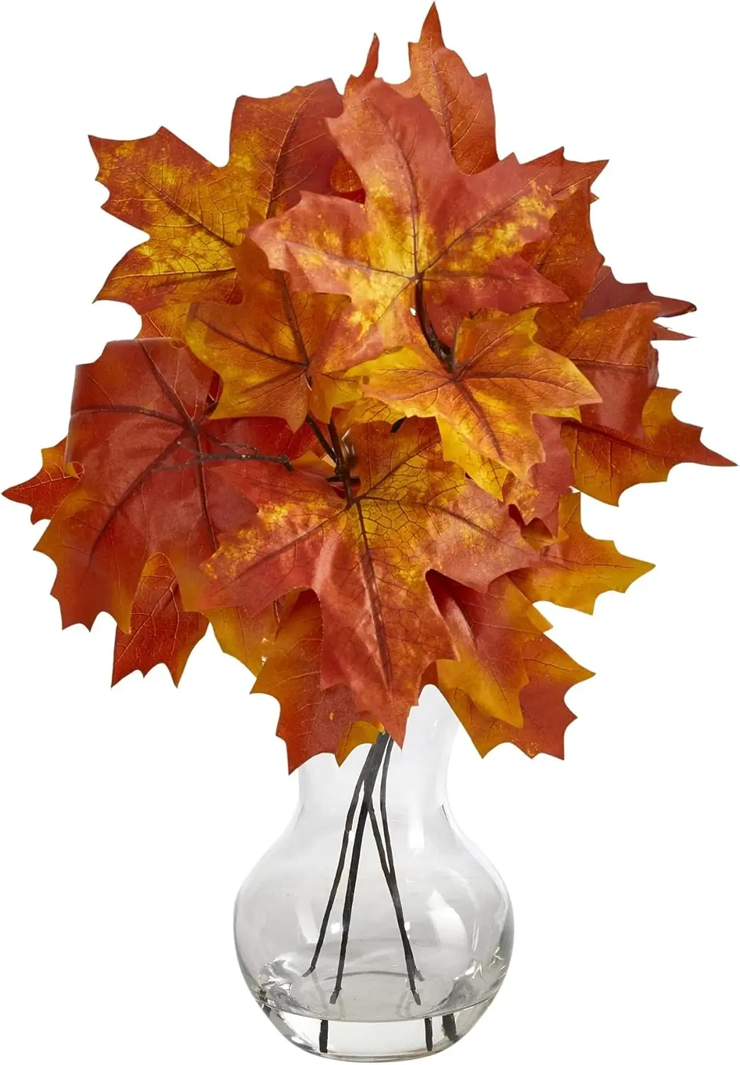 

18" Autumn Maple Leaf Artificial Plant in Glass Planter Orange Polyester