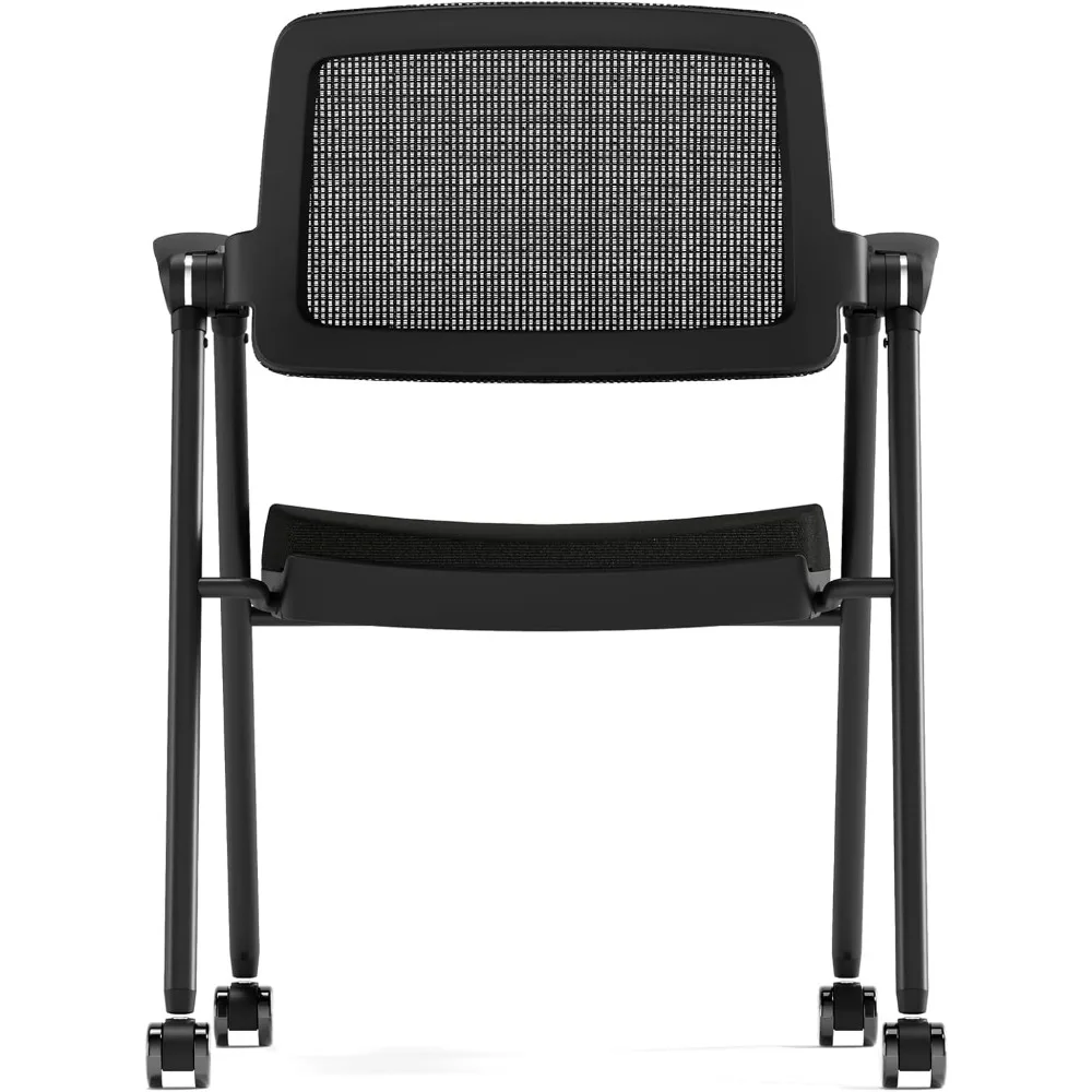 كرسي مكتب FYLICA قابل للتكديس وقابل للطي، كرسي مكتب قابل للطي مع مسند ذراع قابل للطي، شبكة مسامية، وسادة مقعد سميكة وهزاز