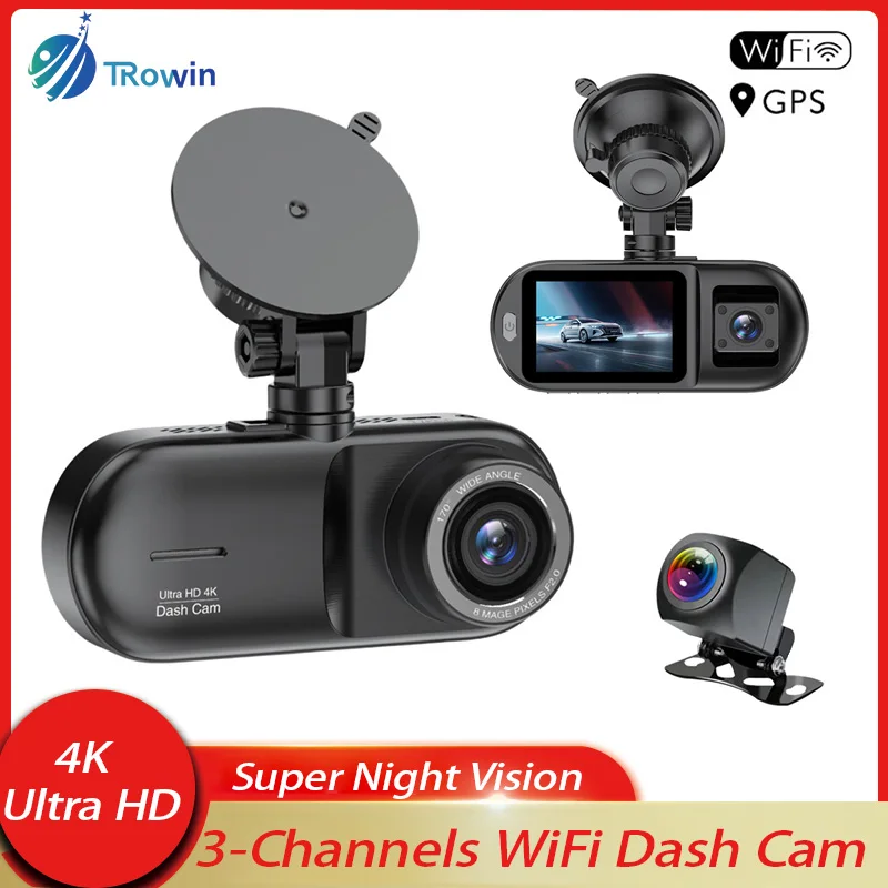 

Ultra HD 4K WiFi dash cam car DVR GPS 3channels reversing assist loop recording motion detection car accessories