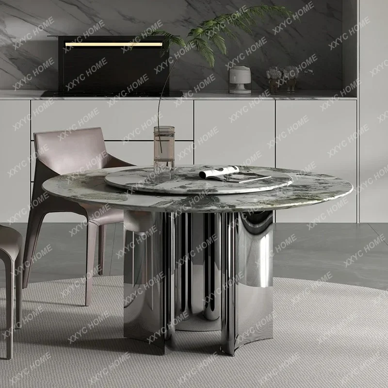 A Natural luxury stone cold jadeite marble dining table round dining table light luxury high-end villa dining table