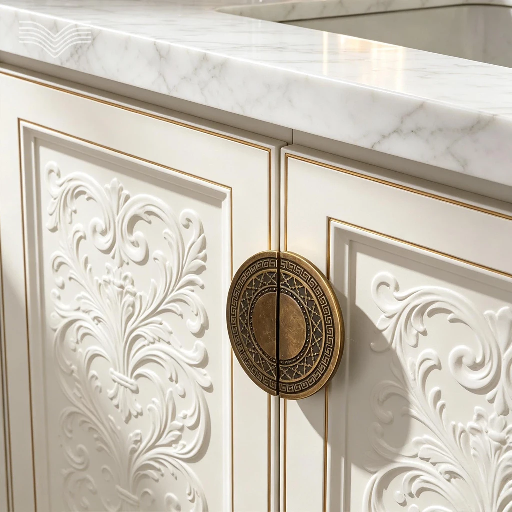 Antique Bronze Half Round Split Cabinet Handles, European Retro Pair Mount Door Pulls, Vintage Embossed Knobs for Solid Wood