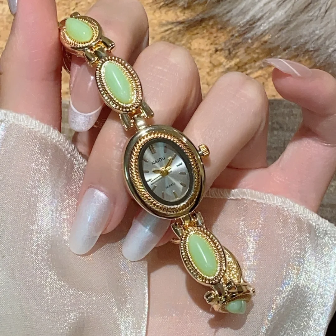 البيضاوي الحجر الطبيعي المرأة ساعة كوارتز عالية الجودة ساعات كوارتز ذهبية السيدات المتقدمة سلسلة ساعات المعصم reloj para mujer