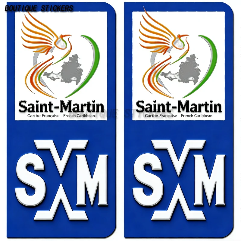 

2 délicats SXM Saint MartinCOM Carbone plaque d'immatriculation autocollants imperméables en PVC pour voitures et motos