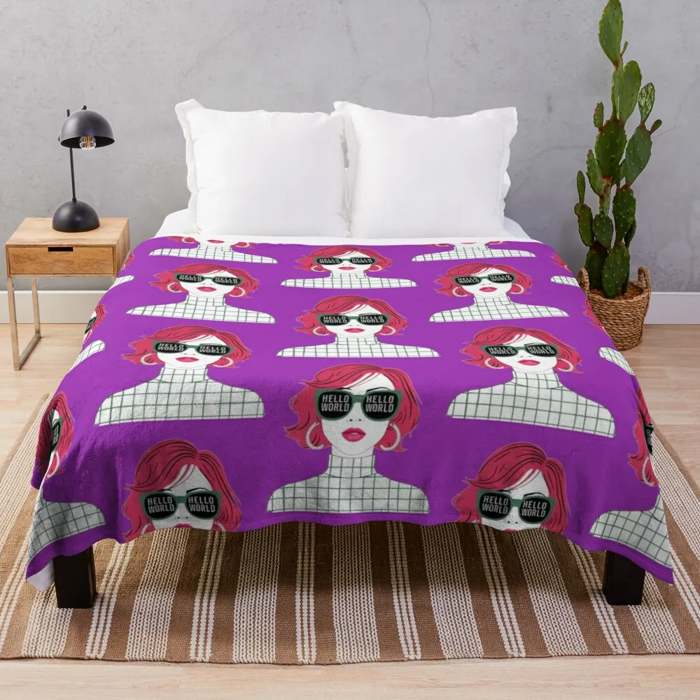 

Hello World Shocking Purple Background Throw Blanket Fashion Sofas Soft Beds Moving Blankets