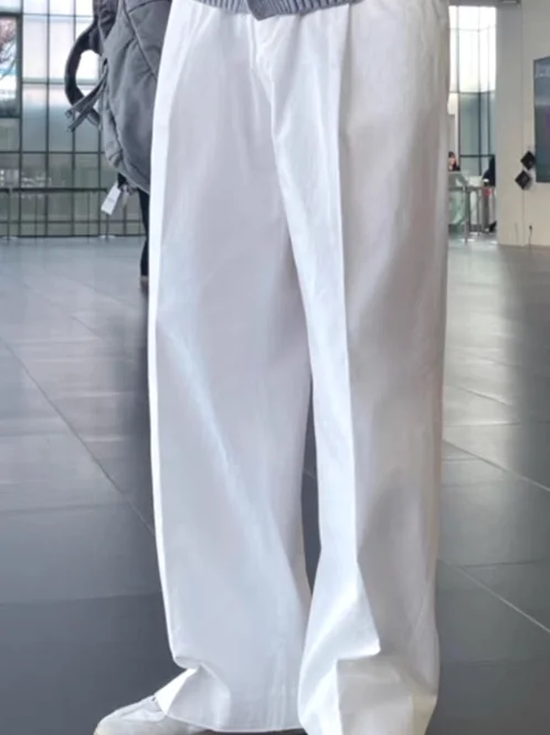 

Casual Workwear Men's Khaki Straight Leg Pants Loose Fit White Suit Trousers Mid-Rise Elastic Waist Youthful Energy Sle