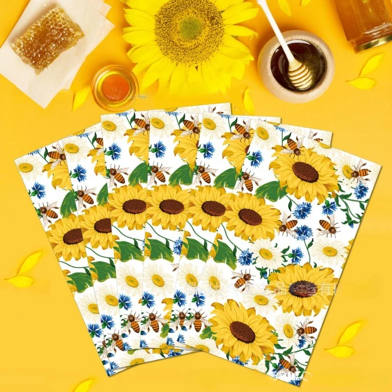 20pcs/pac 33*40cm Sunflower Bee Spring Flower Long Tissue Paper Holiday Party Disposable Decoration Paper DIY Paper Towels