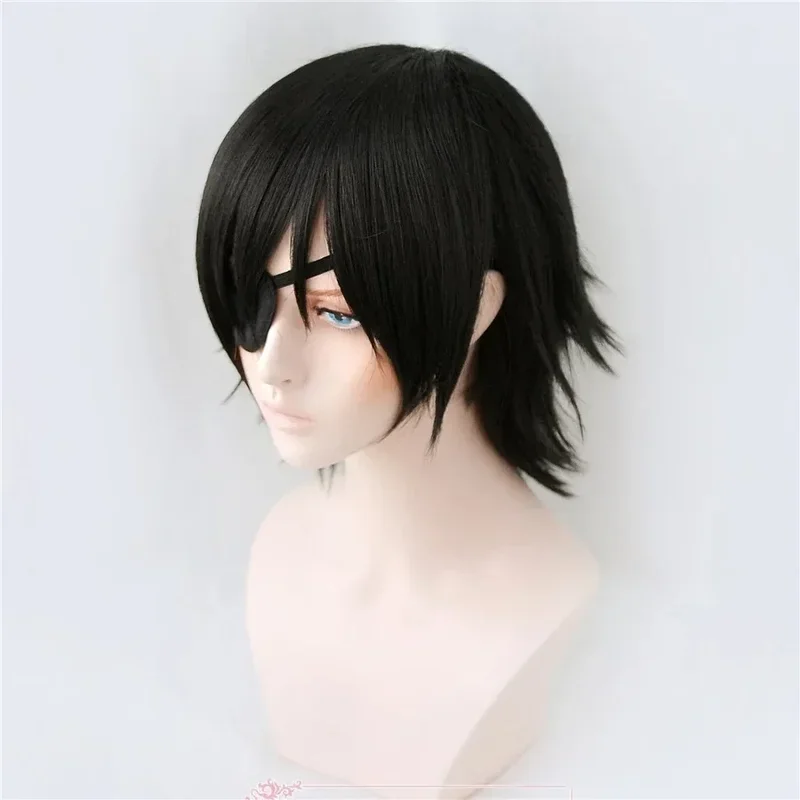 Chainsaw Man Himeno Cosplay Wig Black Short Cosplay Anime Wig With Eyes Patch Heat Resistant Hair Halloween Party Wigs   Wig Cap