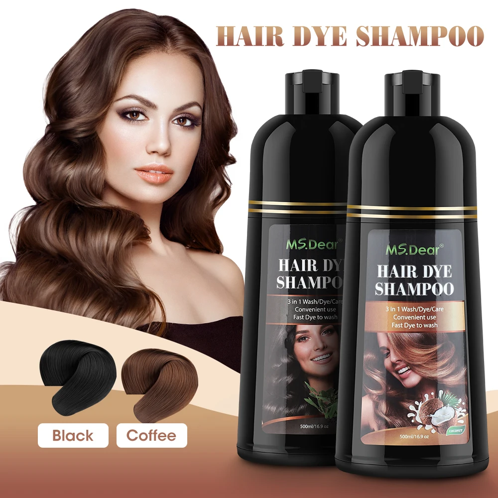 Organic Natural Hair Dye Shampoo Fast Coloring Cover Gray White Hair Dye Coffee Black Shampoo Plant Nourish Oil Essence 500ML