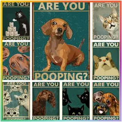 Animals Cat Dog Are You Pooping Funny Diamond Painting 5D DIY Art Mosaic Embroidery Cross Stitch Element Crafts Set Bathroom Dec