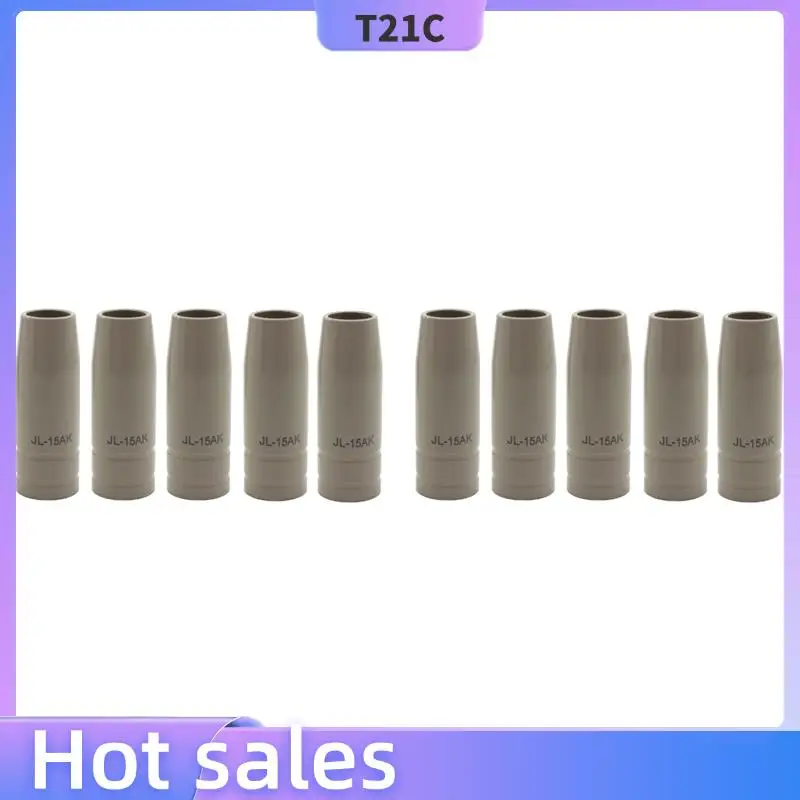 Bico de proteção de revestimento t21c 15ak, escória de soldagem antiaderente, máquina de proteção de gás mal ventilada europeia, manga protetora, 10 peças