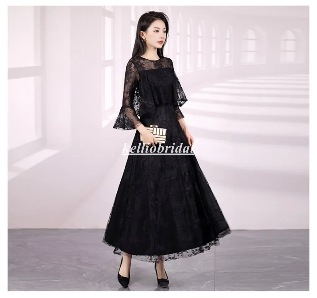 

Custom Made Lace Mother Of the Bride Dresses Black Color Elegant Formal Party Evening Dress For Weddings QR005