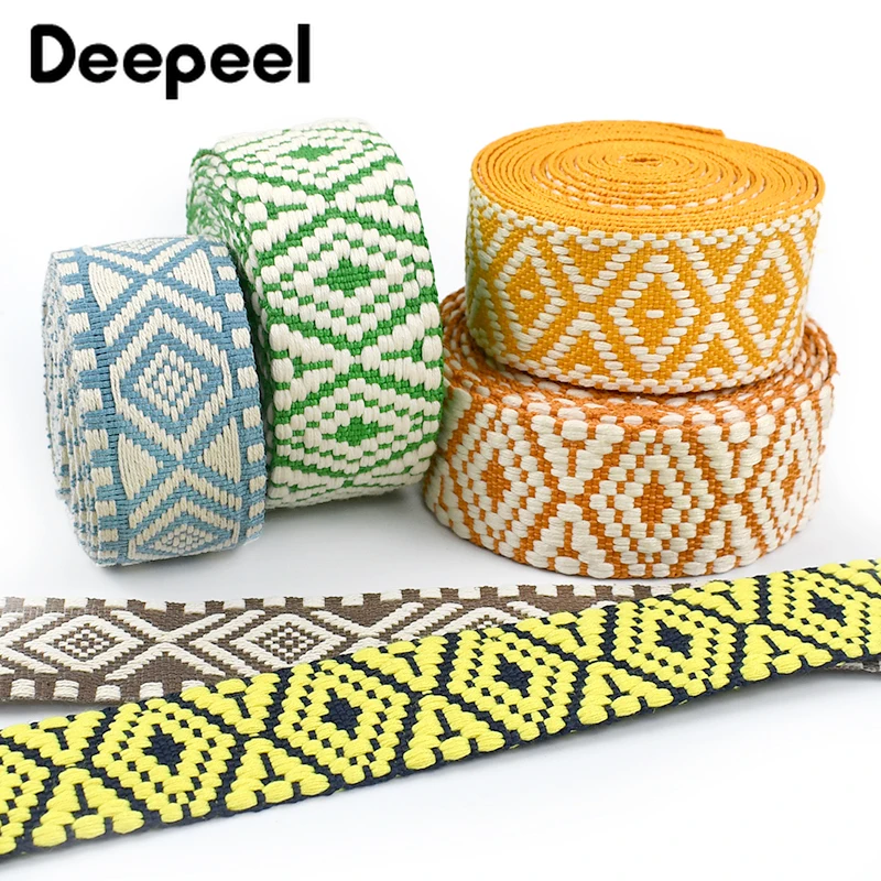 2-10M 38mm Ethnic Cotton Webbing Jacquard Ribbon Tapes for Luggage Bag Strap Clothes Sewing Decorative Lace Trim DIY Accessories