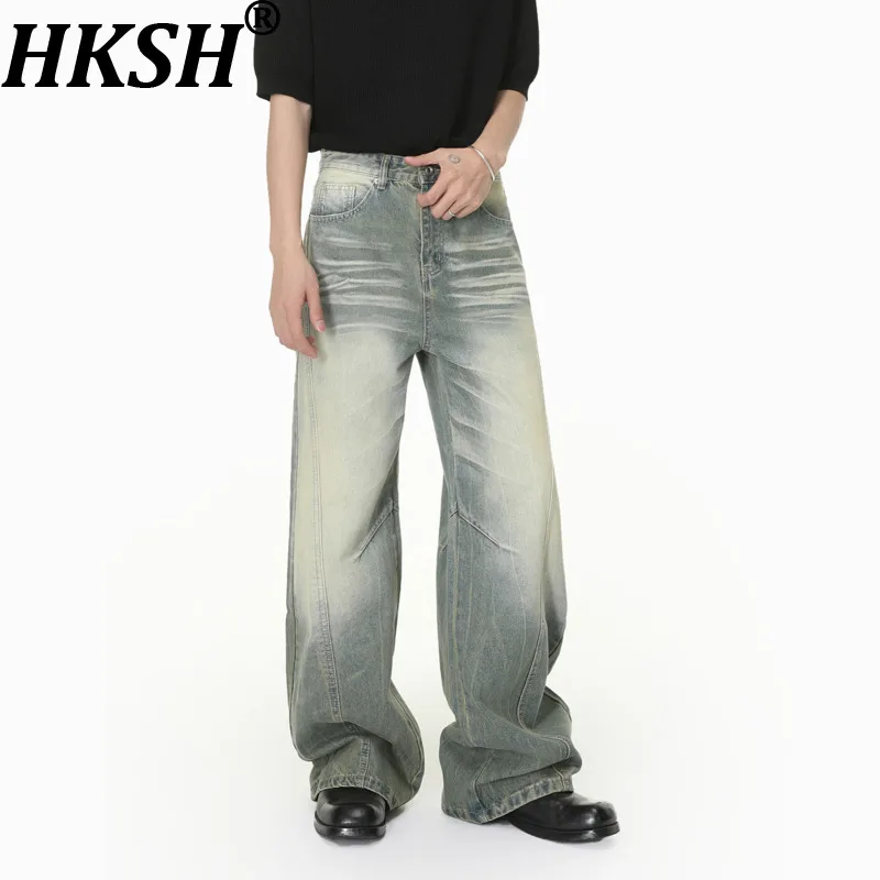 

Мужские джинсы HKSH весна-лето, американские прямые, винтажные, с эффектом потертости, с текстурой «кошачьи ушки», из плотного денима, модные, HK21695