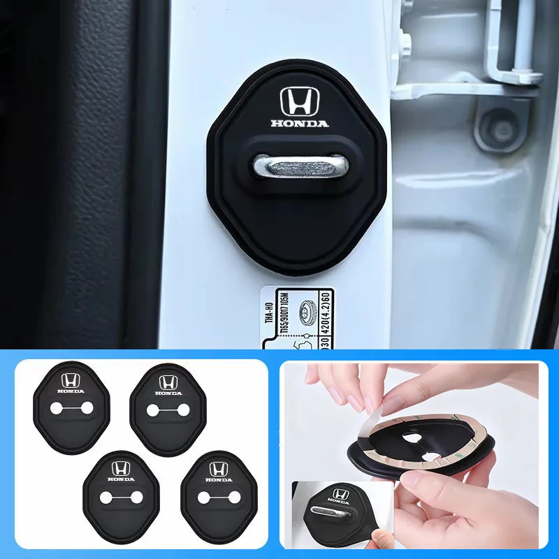 4 Piezas para Honda, Cubierta de Silicona para Cerradura de Puerta, Amortiguador de Impactos, Adhesivo Protector, Civic, Fit, Jazz, Accord, Pilot, Stepwgn, CRV, BRV, HRV, 3D