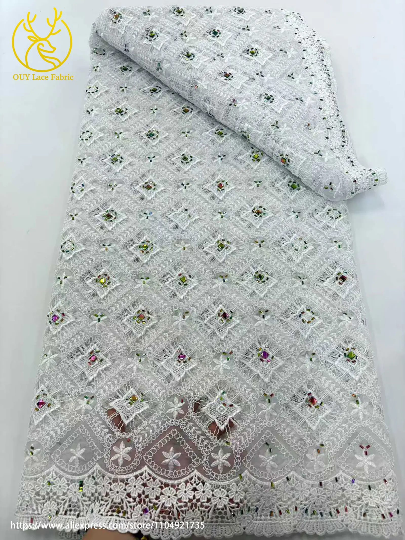 Neueste Elegante Afrikanische Guipure-Spitze mit Stickerei und Steinbesatz 2026 Hochwertige Nigerianische Abendkleider-Spitze für Partys – Detail 10