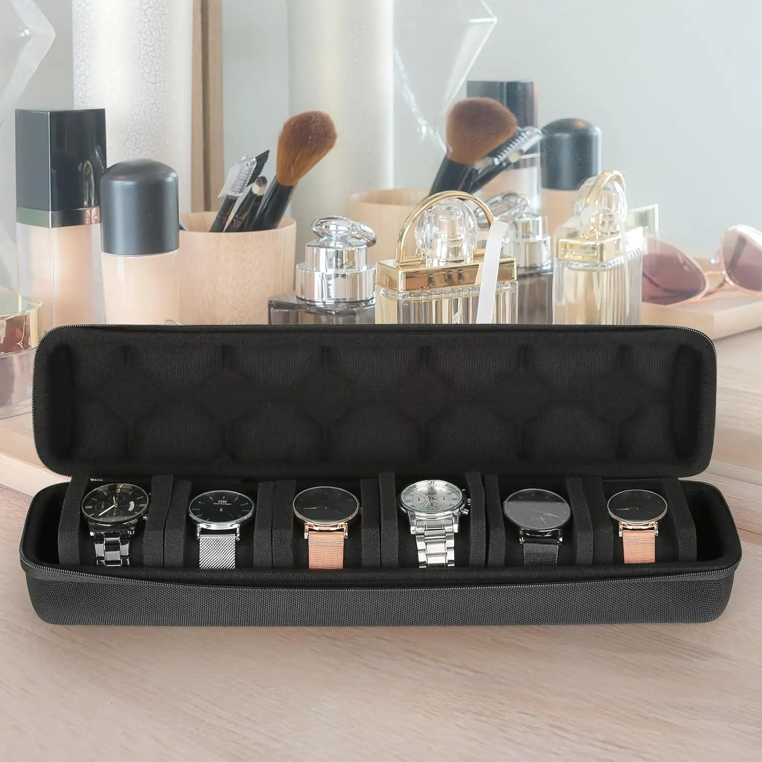 Uhrenrolle Aufbewahrungsbox Tragbare Uhr Reiseetui Uhrenorganisator Uhrendisplay Halter für Armbanduhren und Smartwatch