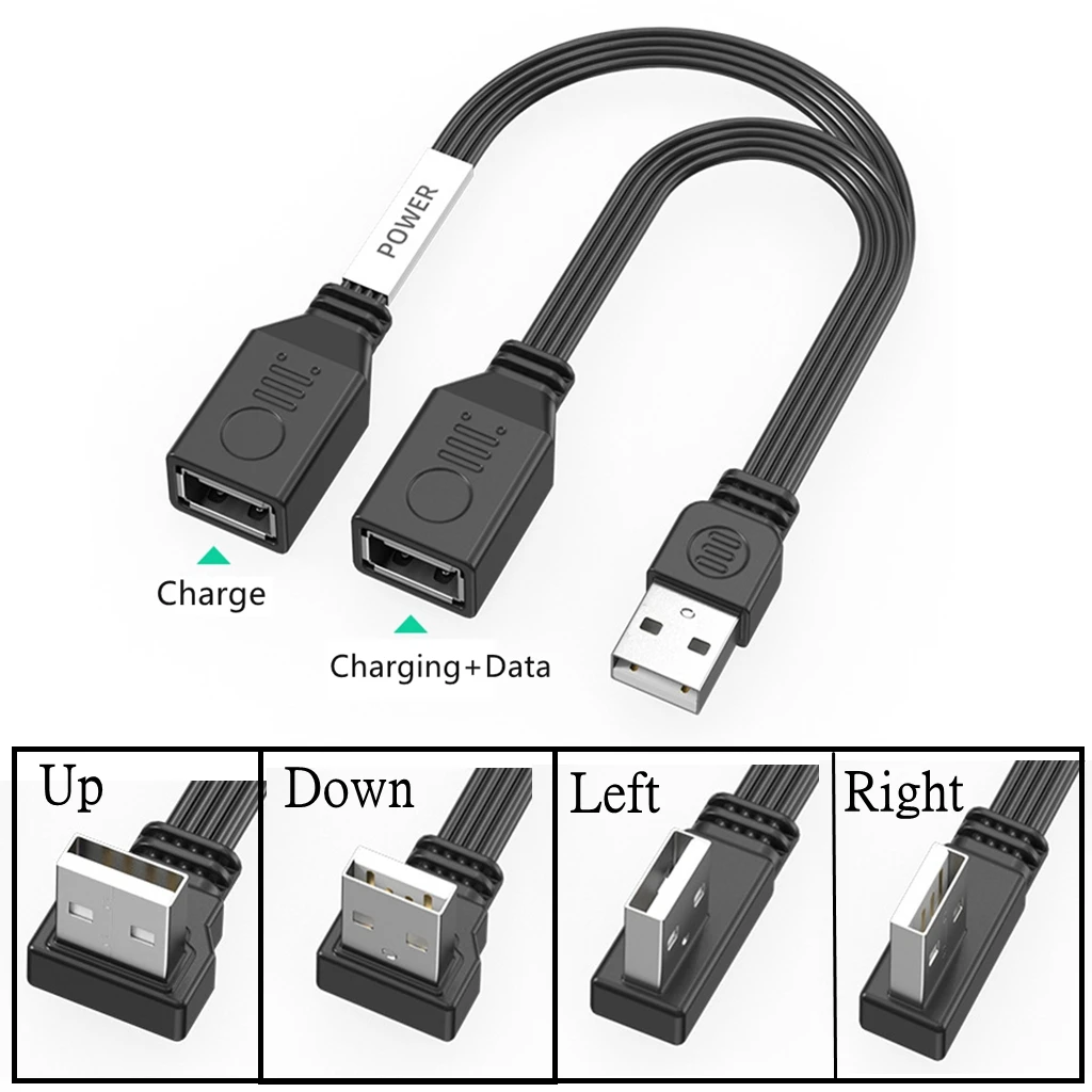 USB 1–2 локоть Компьютерный удлинитель 65 Вт Быстрая зарядка Плоский кабель для передачи данных 10/30 см Автомобильный расширитель для мобильного телефона Carplay Y Разветвитель