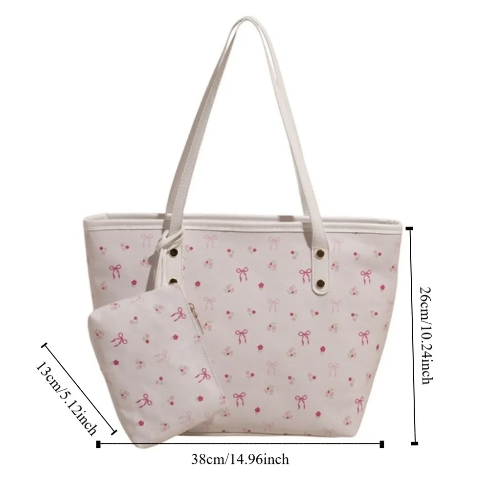 Zipper Closure Large Capacity Tote Handbag Bow Design Soft Material Shoulder Purse Simple Design Trendy Style Armpit Purse