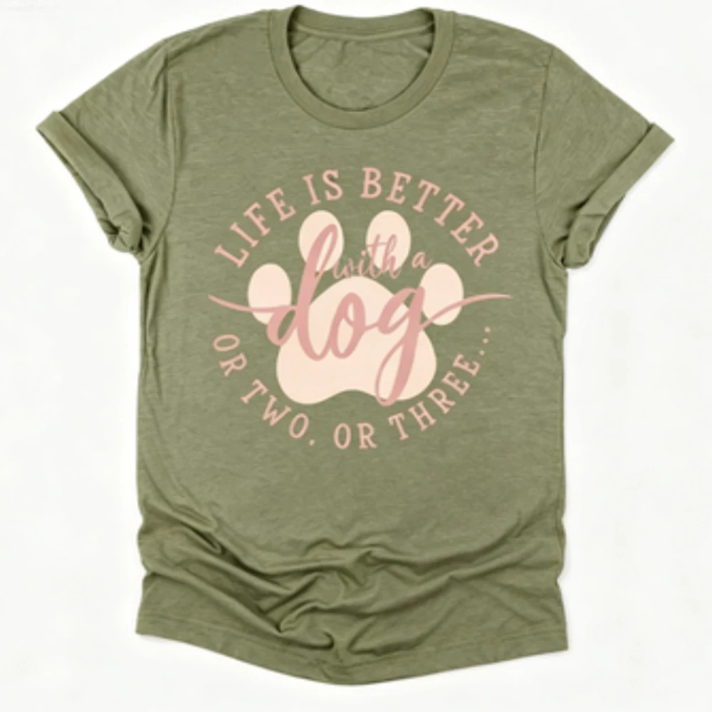 Custom Dog Pattern T-Shirt Funny Dog Owner Dog Paw Short Sleeve Comfortable Cotton Daily Casual Gift