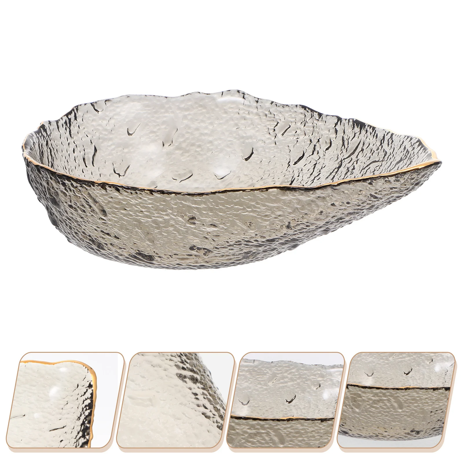 

1pc Glass Fruit Smoke Ash Gold Rim Large Capacity Salad Mixing Bowl Food Serving Dessert Vegetable Bowl Kitchen Barware