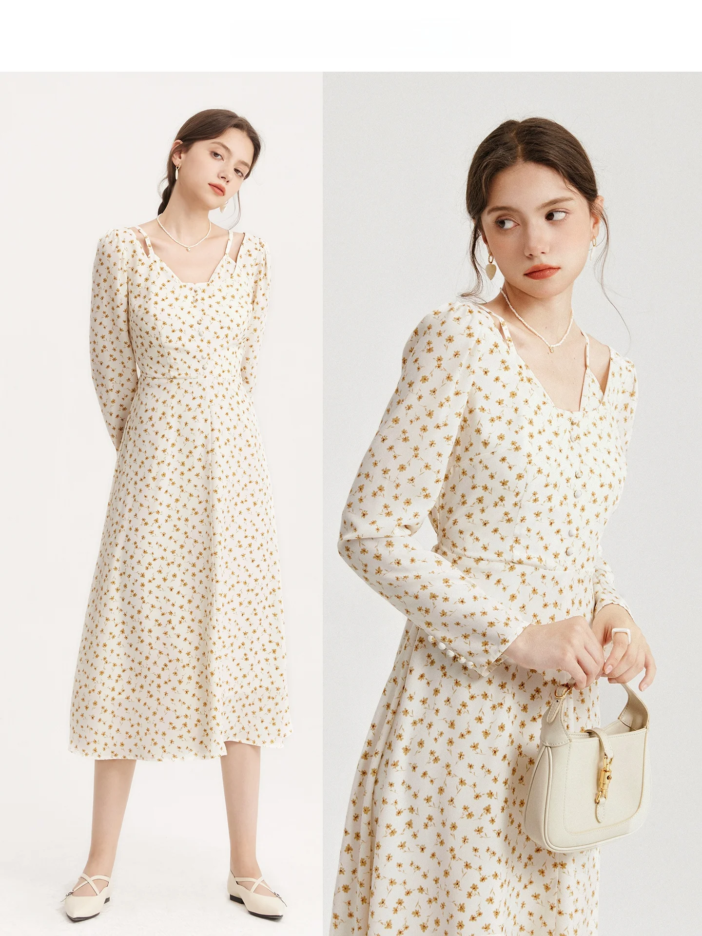 

SRK Women's Floral ter Vest Dr A-Line Skirt Design Slimming High Waist Polyester Fiber Long Sve Commute Sle