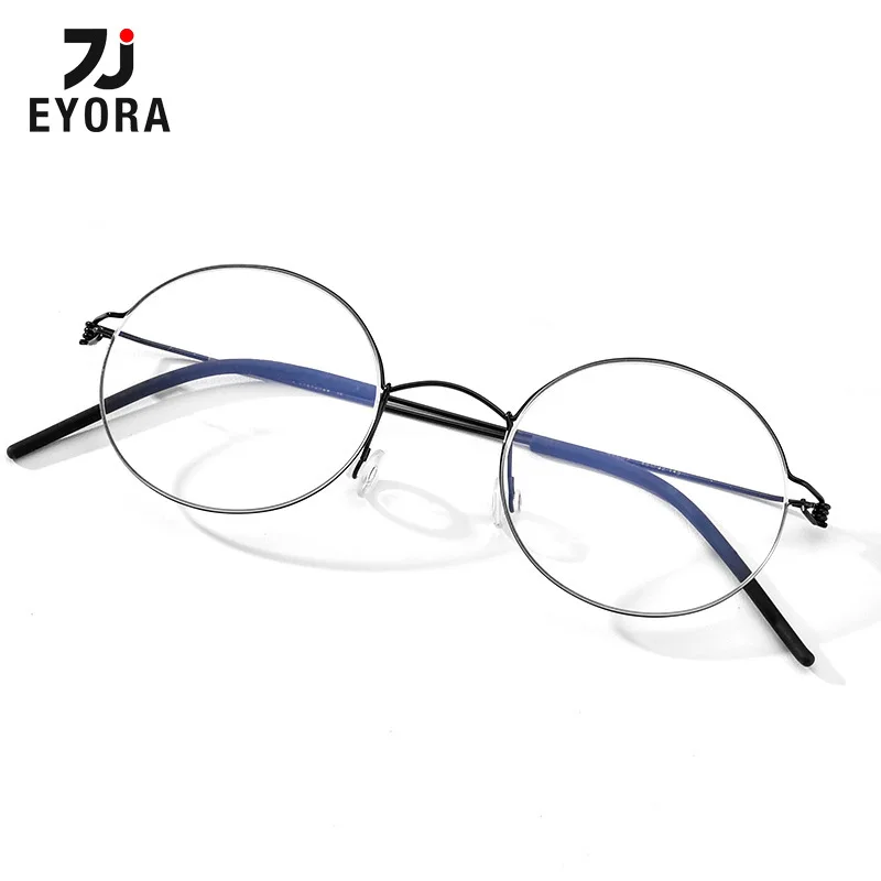 EYORA No Any Screw Ultralight Round Alloy Reading Glasses Anti Blue Ray Myopia and Hyperopia Photochromic Prescription Eyewear