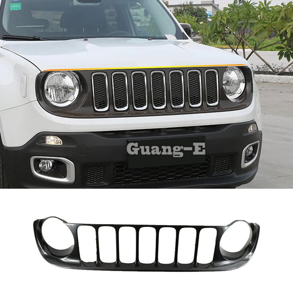 For Jeep Renegade 2017 2018 2019 2020 Car Body Protection Detector ABS Chrome Trim Front Bottom Racing Grid Grill Grille Panel