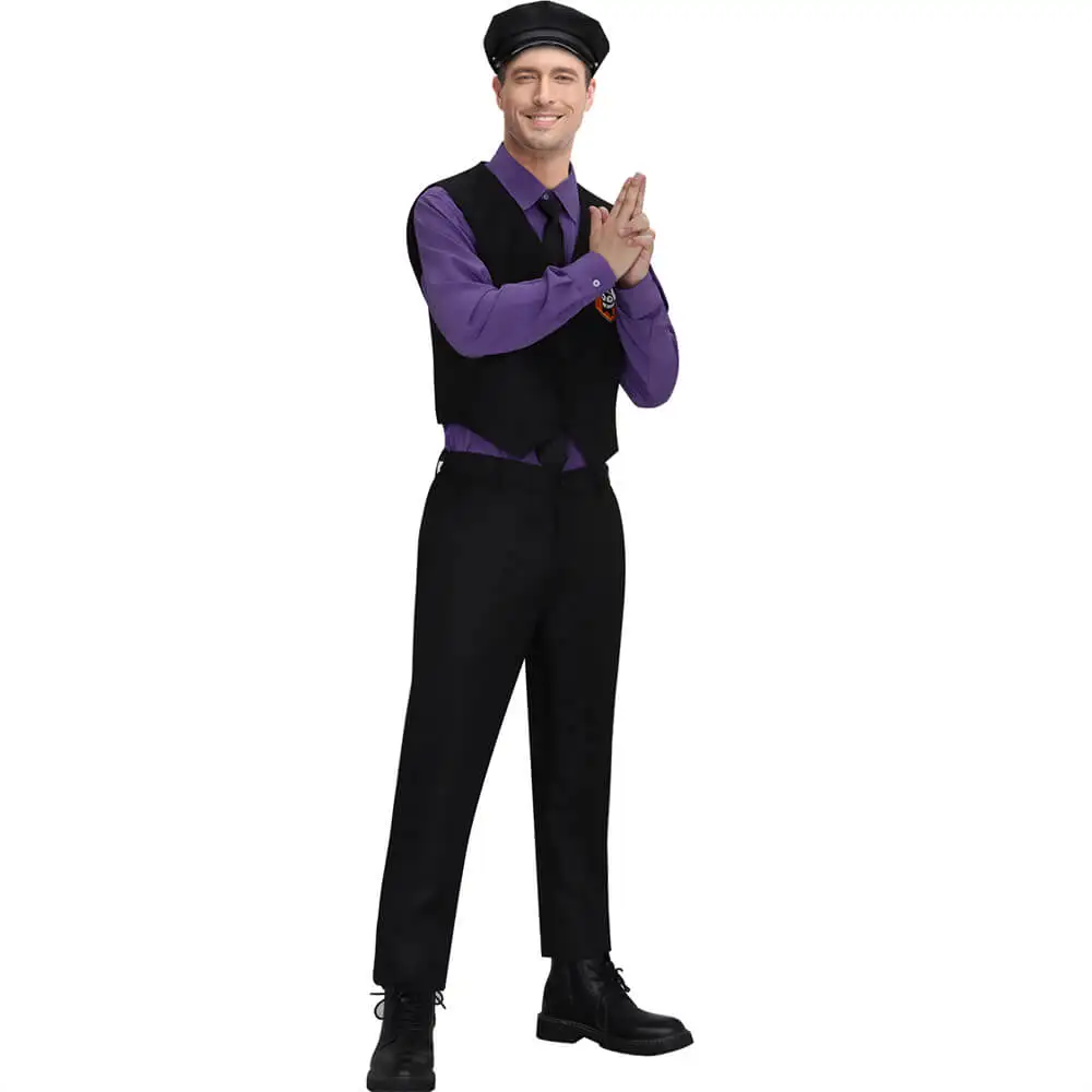 Purple Guy William Afton Cosplay Costume Fnaf Five Nights Movie Hat Shirt Vest Pants