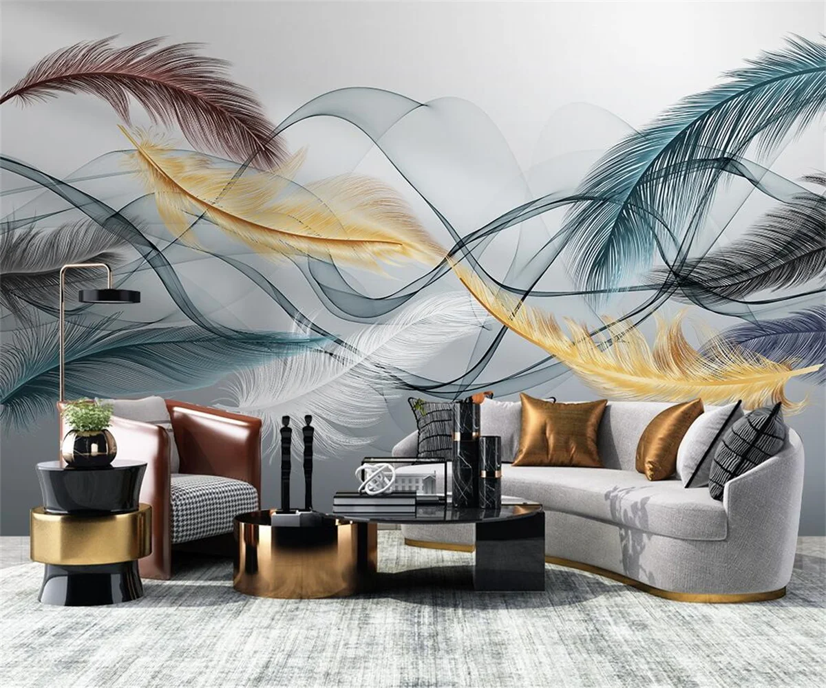 

Custom Any Size Mural Wallpaper Nordic light luxury feather smoke Painting Kid's Bedroom Background Wall Decorative 3d wallpaper