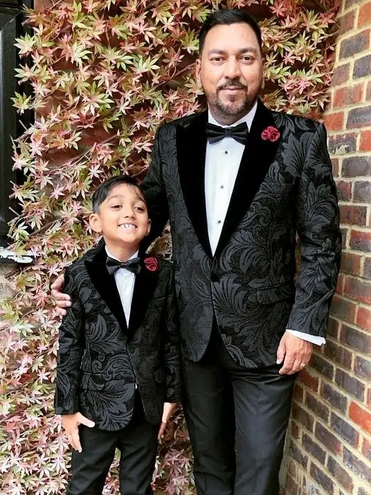 Floral Formal Suits for Father and Son Set Peak Lapel Wedding Men Tuxedo Slim Fit Prom Party Boy Suit 2 Pcs Family Outfits