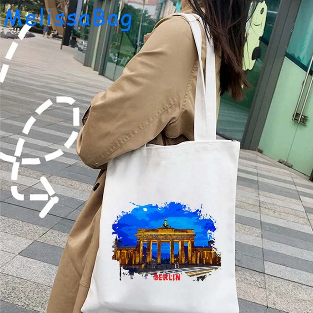 Vienna Austria Zurich Switzerland Berlin Germany Cartagena Colombia Watercolor Ink Painting Cute Canvas Tote Bag Cotton Handbags