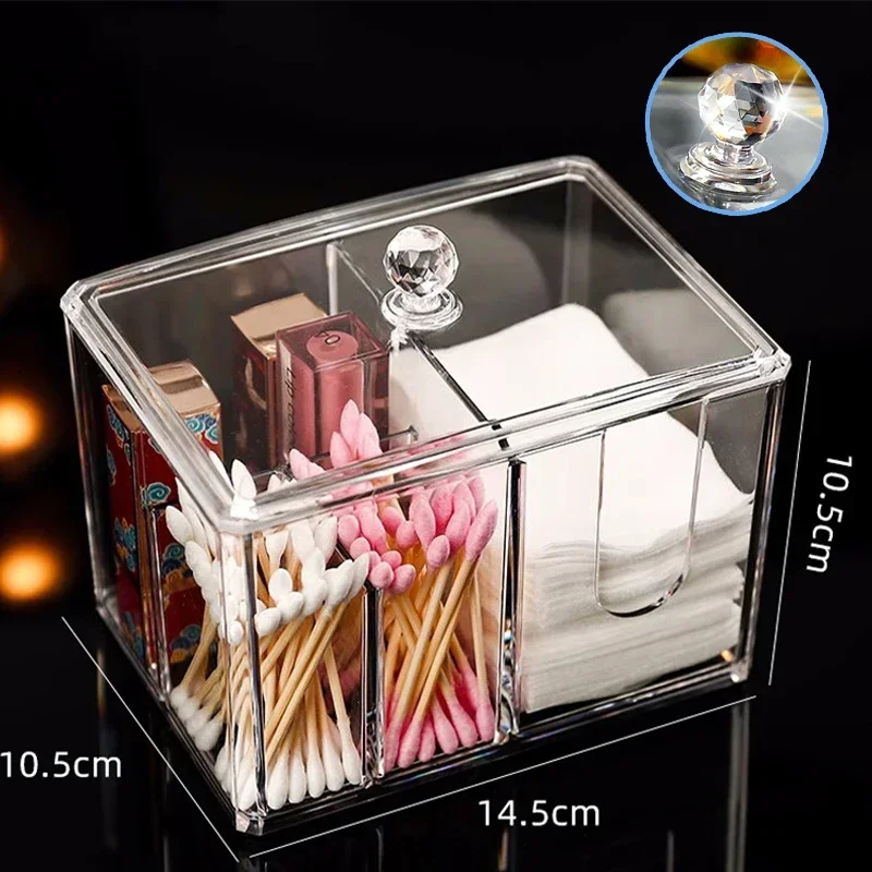 

Acrylic Cotton Swab Box, Portable Plastic Storage Boxes, Crystal Cosmetic Storage Box with Lid, Makeup Organizer