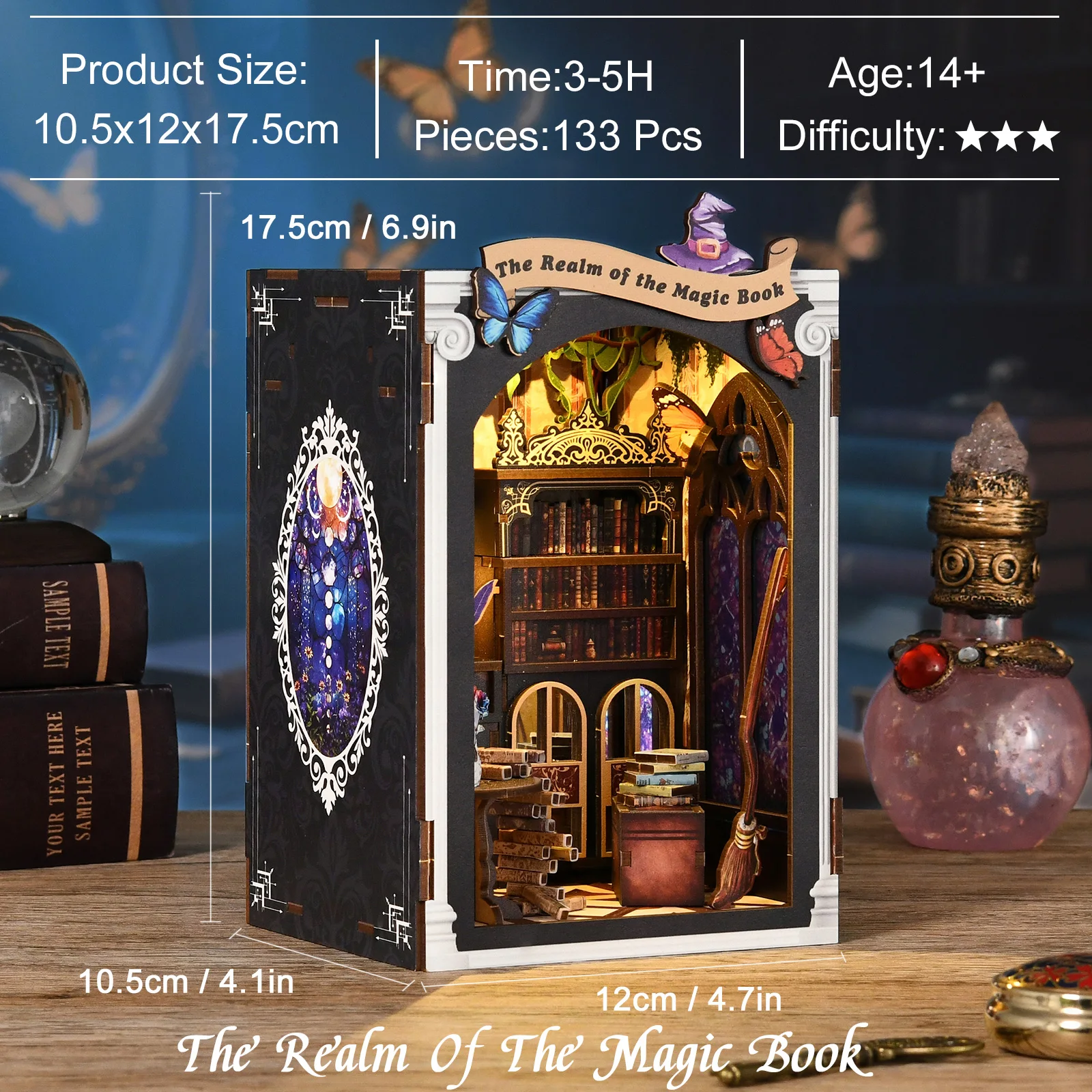 DIY Book Nook مكتبة سحرية خشبية نموذج مصغر أطقم ثلاثية الأبعاد لغز Bookend رف الكتب ديكور هدية لمحبي الكتاب #4
