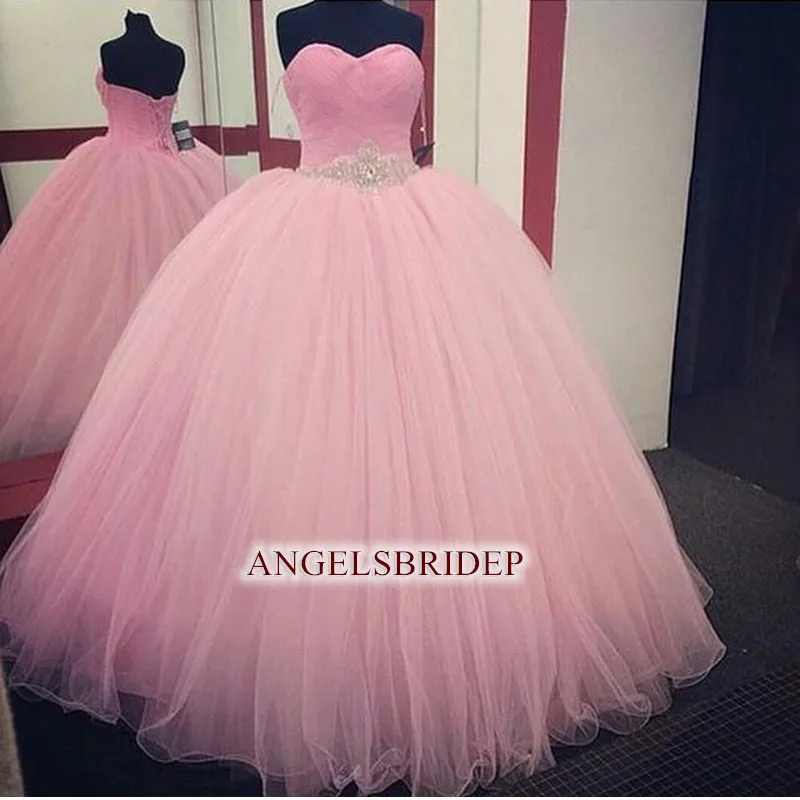 Angelsbridep Roze Quinceanera Jurken Baljurk Prinsessenjurken Sweetheart Corset Estildos De 15 Anos Formele Celebrity Feestjurken